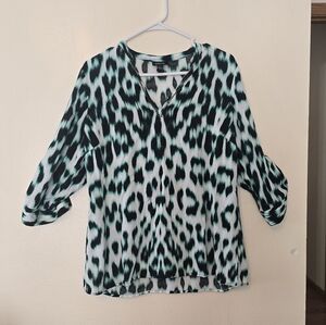 Nicole by Nicole Miller Leopard Print Blouse - Black and Teal